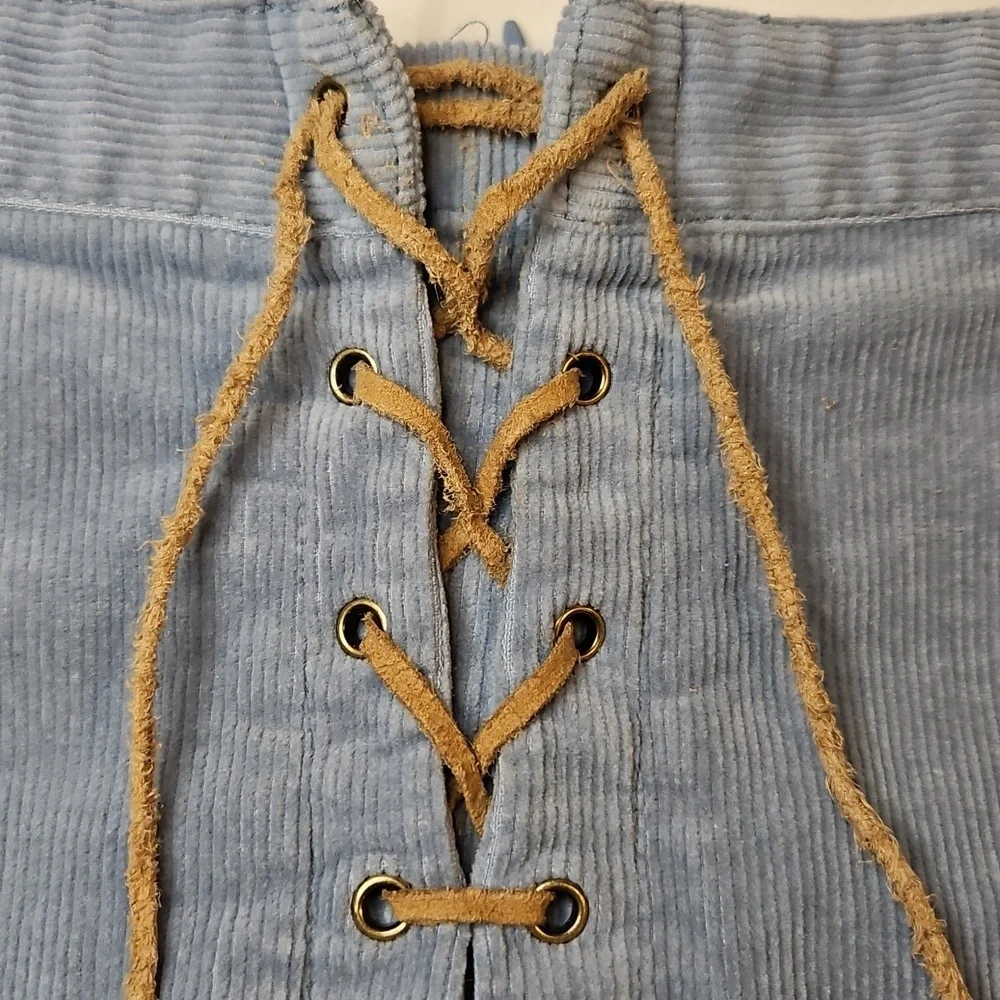 Lace Up Mini Skirt Blue Courdoroy Forever 21 Medium